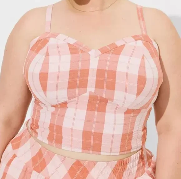 Torrid Pink And White Plaid Seersucker Sleeveless Bralette - Picture 7 of 8